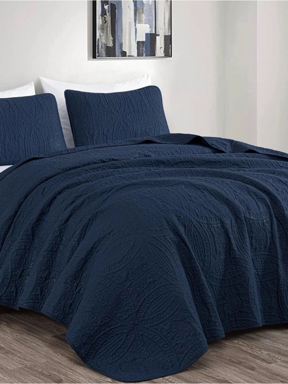 Navy Quilted Bedspread with Shams